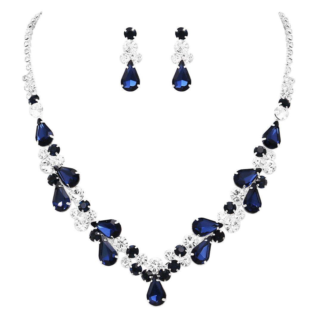 DREAMJWELL - Beautiful Cz Silver Tone Royal Blue Designer Necklace Set –  dreamjwell